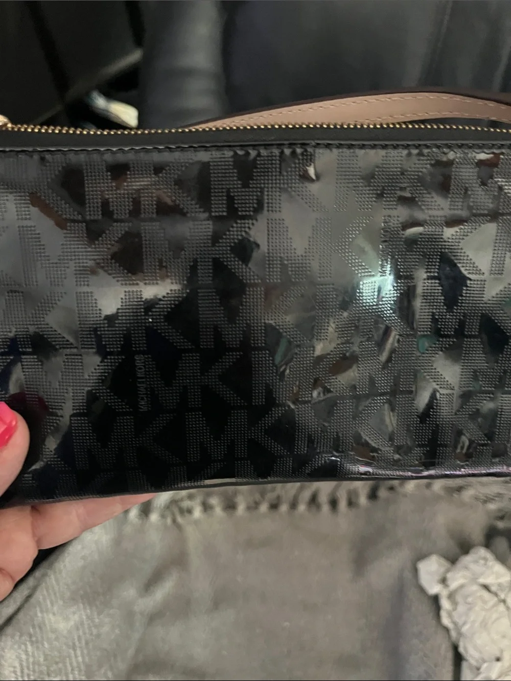 Michael Kors Black Patent Leather Wristlet with Gold Hardware